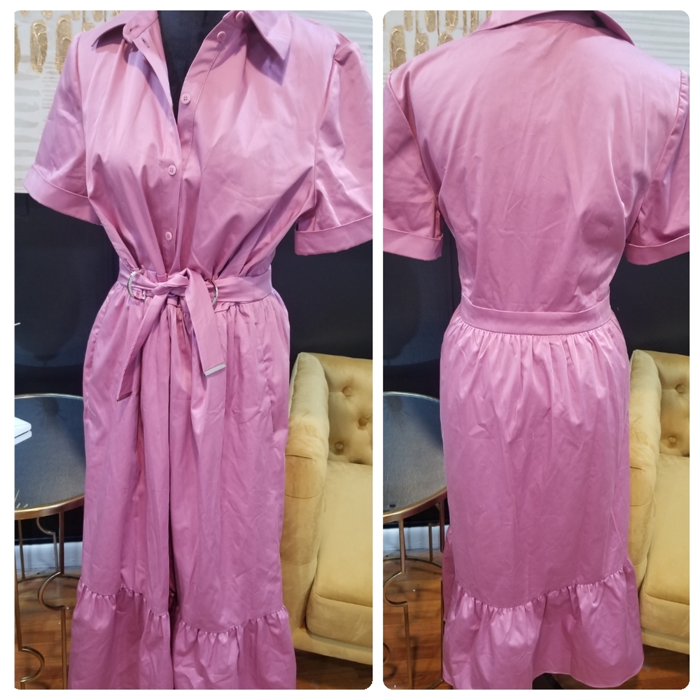 Ted Baker Pink Button-Up Dress with Belt